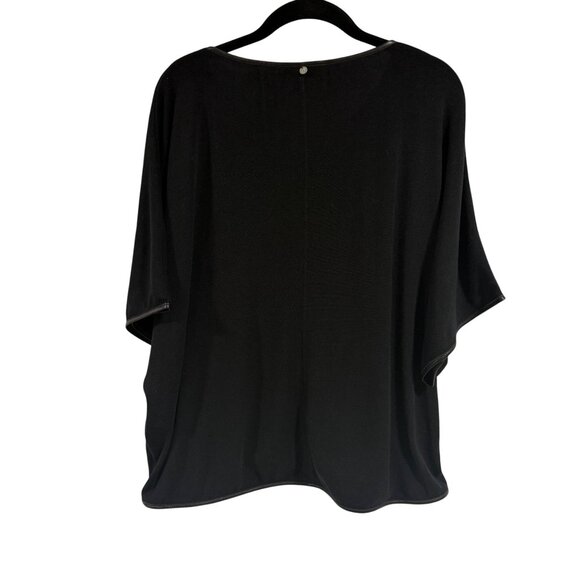 Alice + Olivia Air‎ Black Lamb Leather Trimmed Blouse Size M - Picture 10 of 12